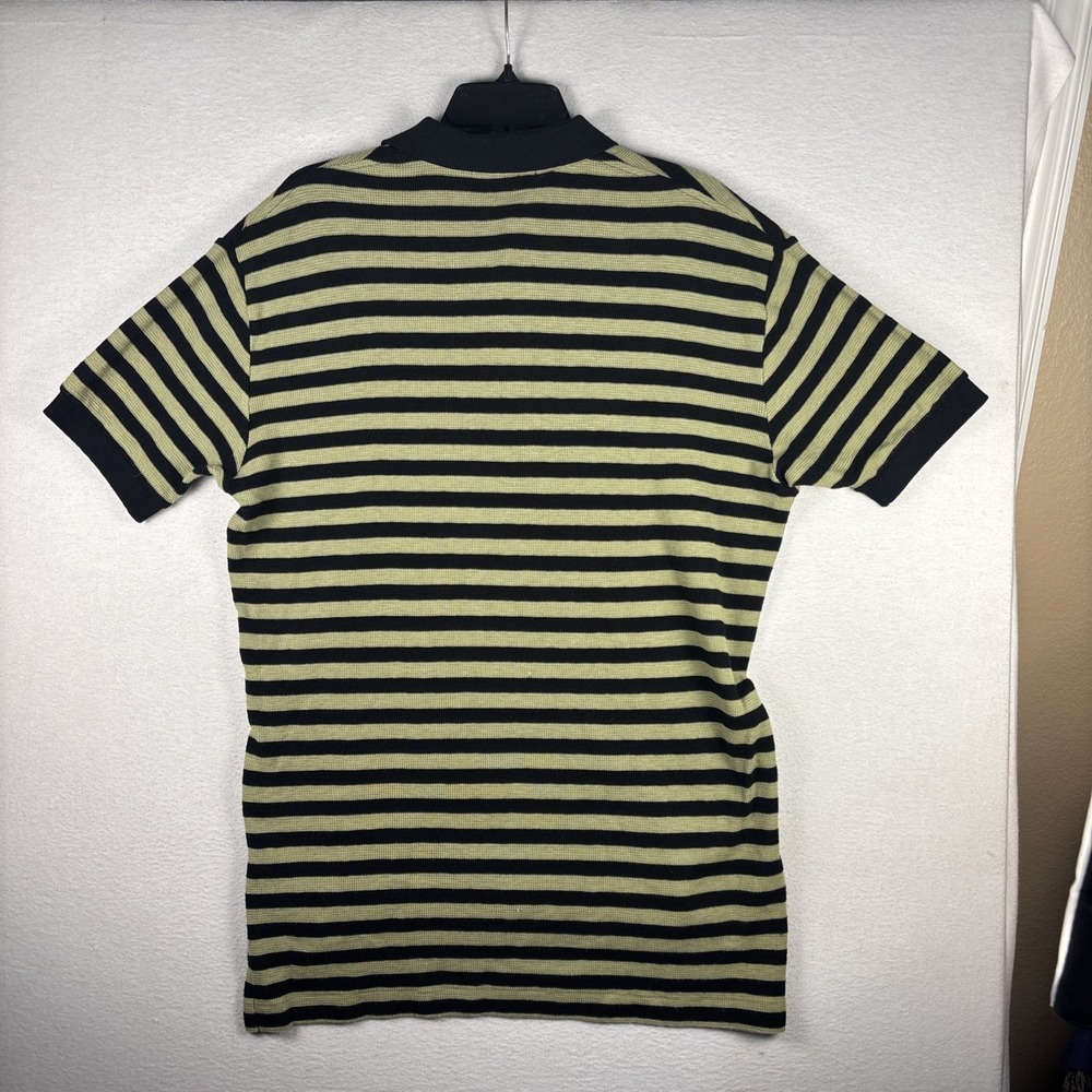Vtg Polo Ralph Lauren Striped Waffle‎ Knit Shirt Medium Black Khaki Striped Y2K - Picture 5 of 9